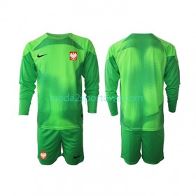 Koszulka Polska Bramkarska Dziecięcy Domowe Stroje Piłkarskie World Cup 2022 Długi Rękaw
